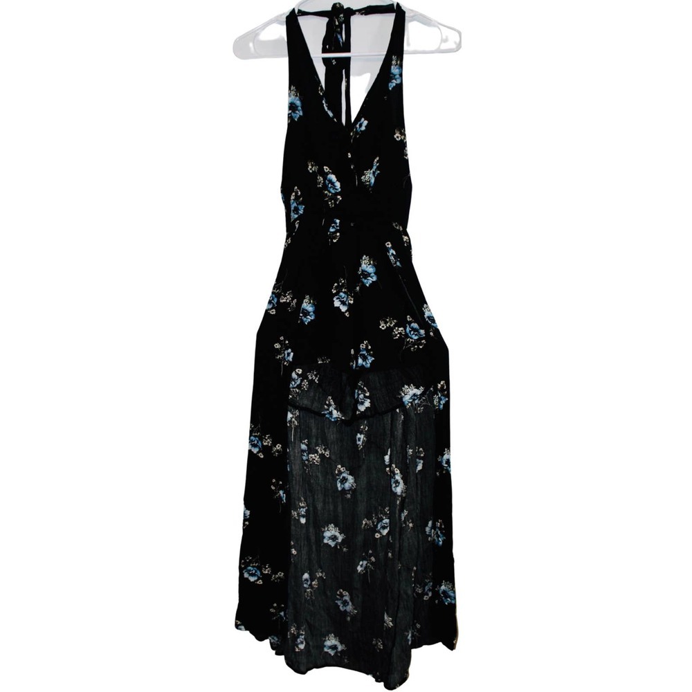 Women's Band of Gypsies Black White Blue Viscose Floral Halter Top Romper Size S